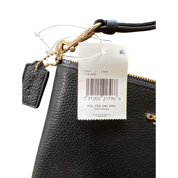 NWT Coach small black wristlet pebbled leather NEW - Picture 5 of 6